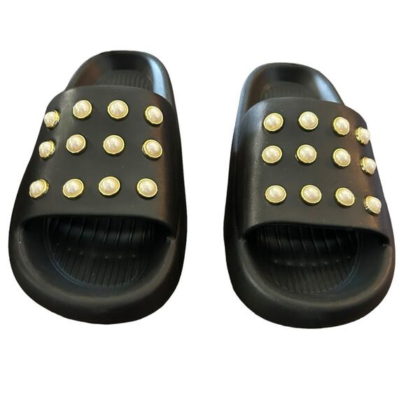 Kenneth Cole Mello Faux Pearl Studded Platform Slip On Slides NEW Size 10 - Picture 2 of 7